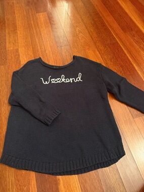 Talbots Navy WEEKEND Embroidered Rollneck Crewneck Sweater Size Medium